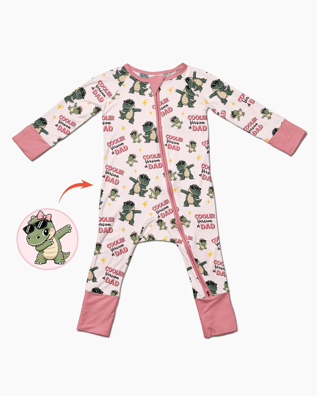 Divertido pijama de bambú convertible con cremallera de dinosaurio para papá e hijo a juego