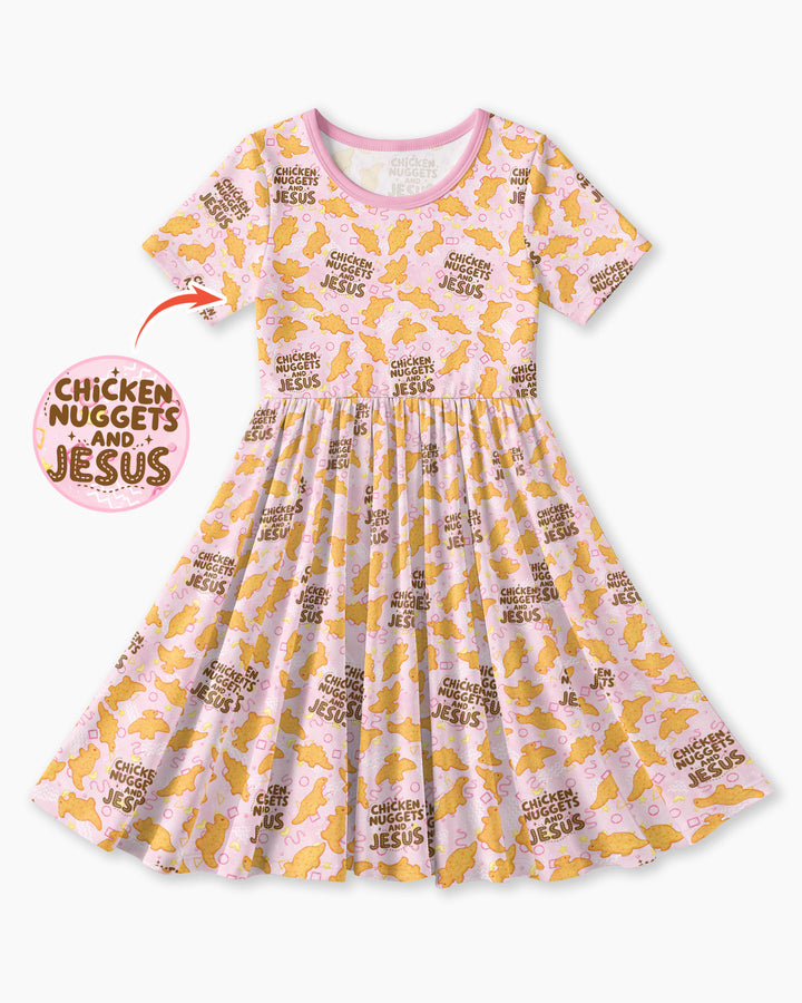 Chicken Nuggets and Jesus Family Matching Bamboo Twirl Dress