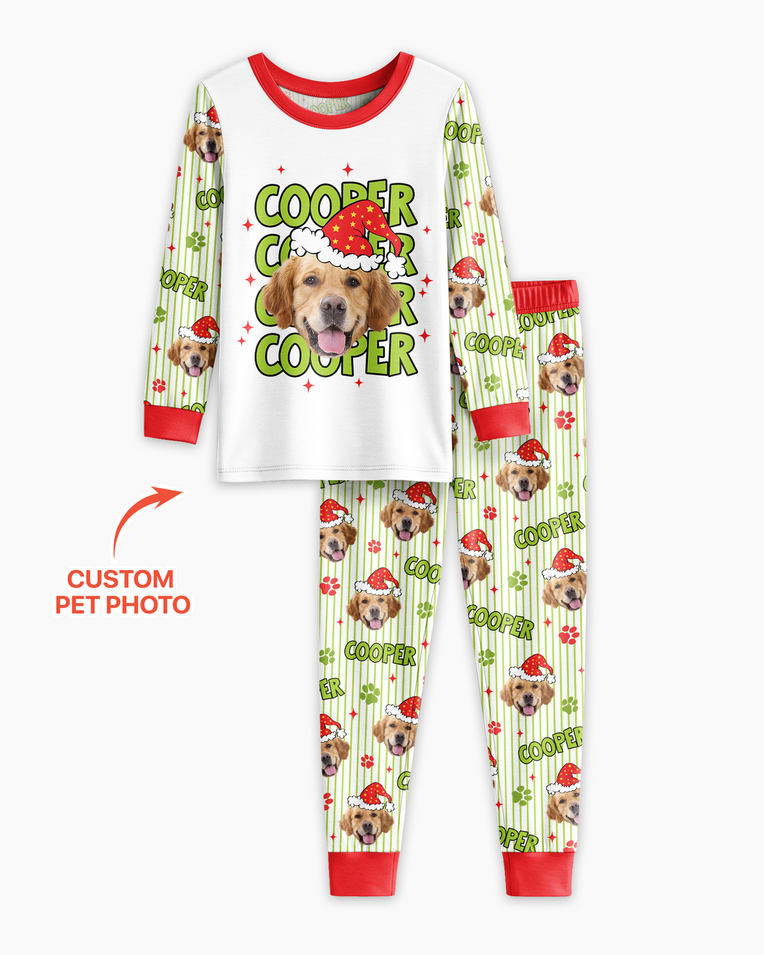 Personalized Pink Santa Dog Bamboo Two Piece Long Sleeve Pajama Set