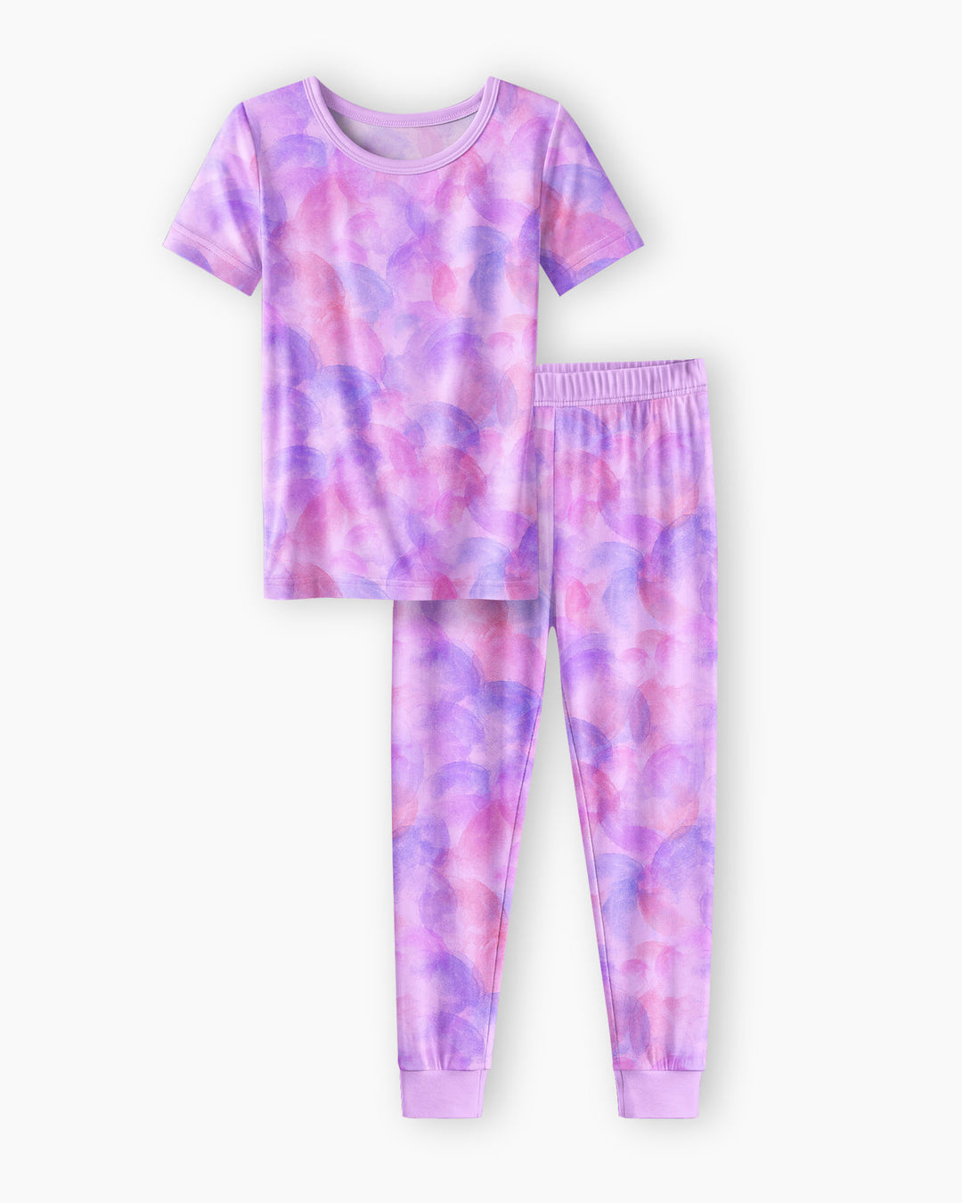 Lila Aquarell-Bambus-Zweiteiler-Schlafanzugset mit kurzen Ärmeln