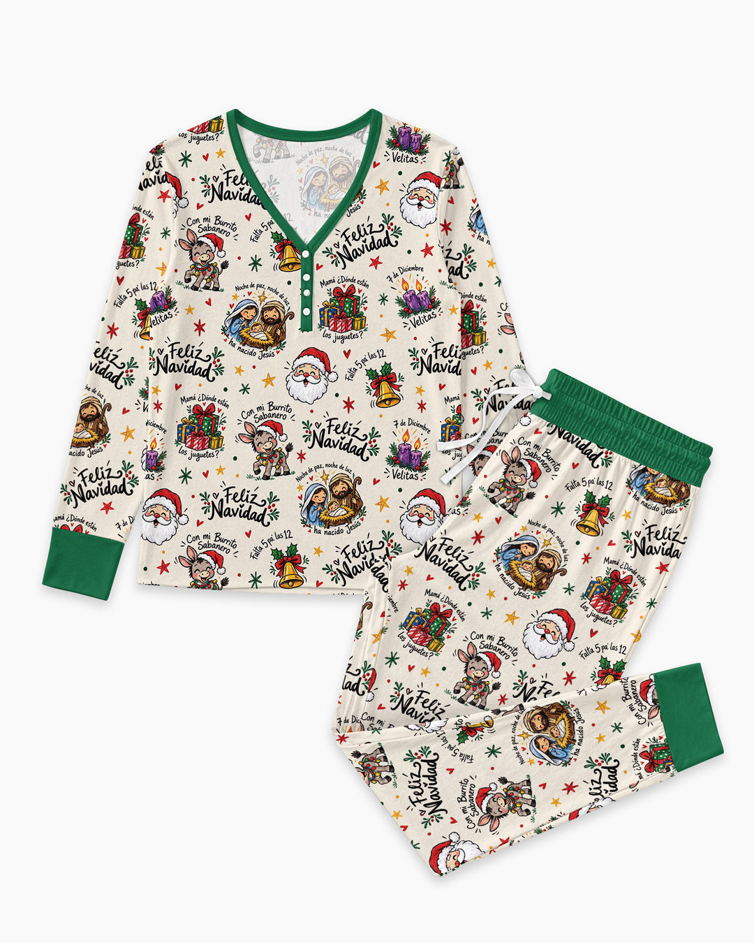 Whimsical Feliz Navidad Christmas Bamboo Women Pajama Set