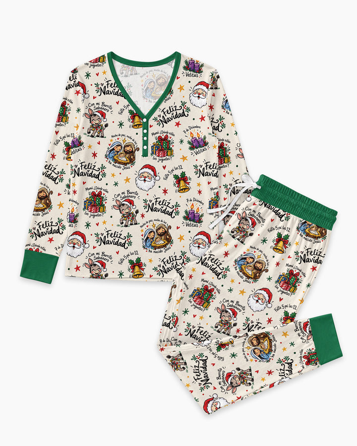 Whimsical Feliz Navidad Christmas Bamboo Women Pajama Set