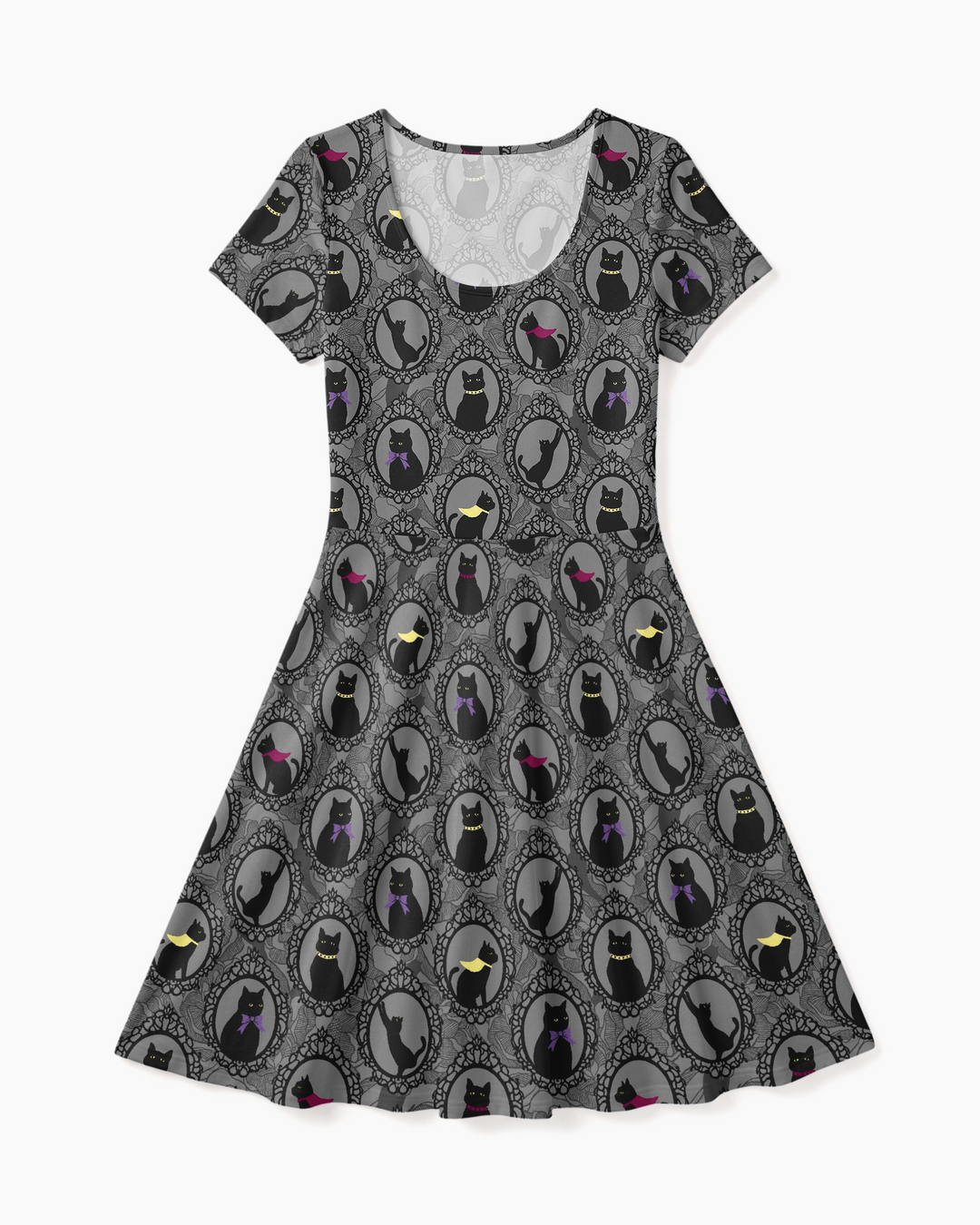 Midnight Cat Parade Bamboo Women’s Short Sleeve Twirl Dress
