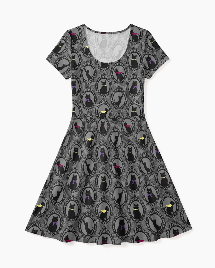 Midnight Cat Parade Bamboo Women’s Short Sleeve Twirl Dress