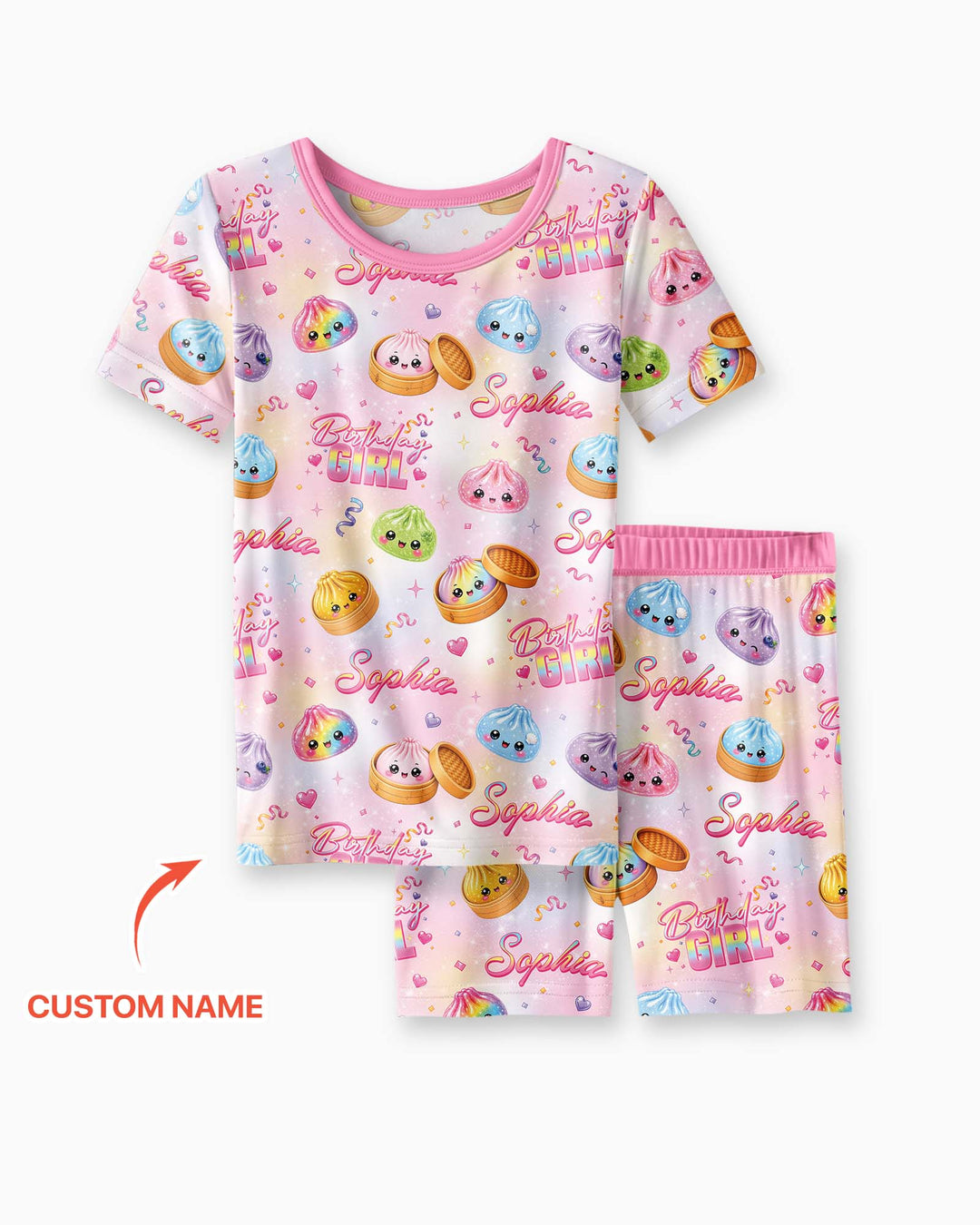 Birthday Girl Glitter Dumpling Bamboo Two Piece Short Sleeve Shorts Pajama Set