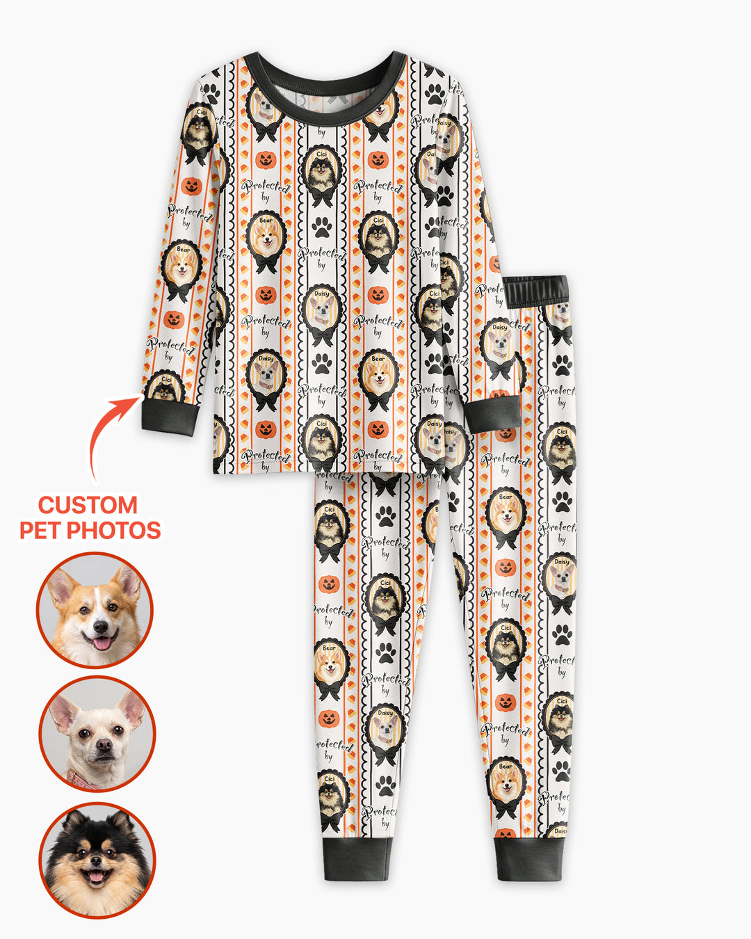 Custom Pet Photos Spooky Protector Bamboo Two Piece Long Sleeve Pajama Set