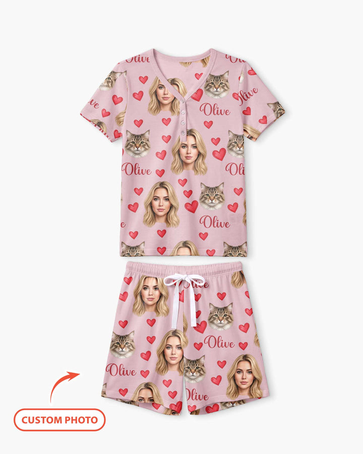 Custom Face Family Matching Bamboo Women Short Sleeve Short Pajama Set