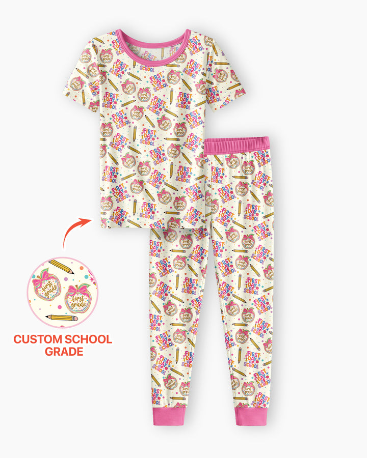 Conjunto de pijama de dos piezas de bambú de manga corta, plantilla personalizada