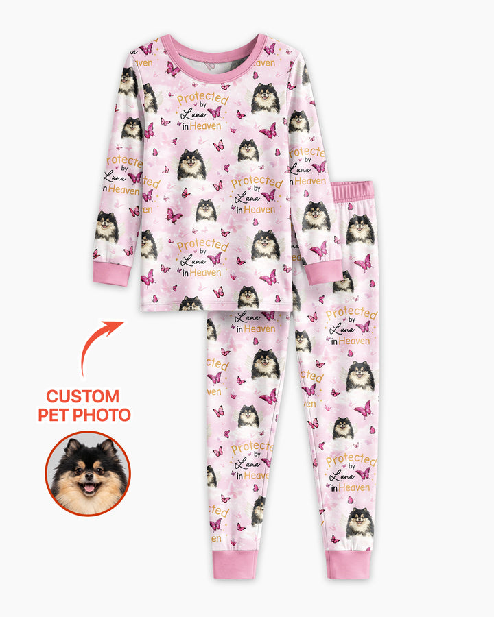 Custom Pet Photo Protected By Heaven Family Matching Bamboo Two Piece Long Sleeve Pajama Set