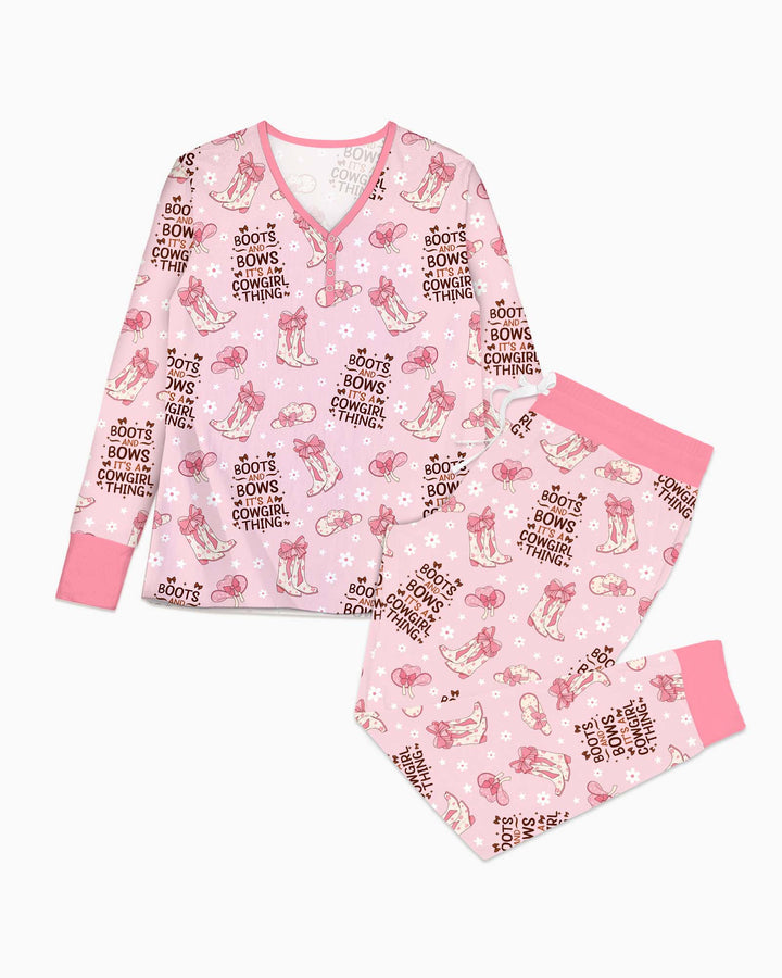 Western Cowgirl Boots And Bows Bamboo Women Pajama Set