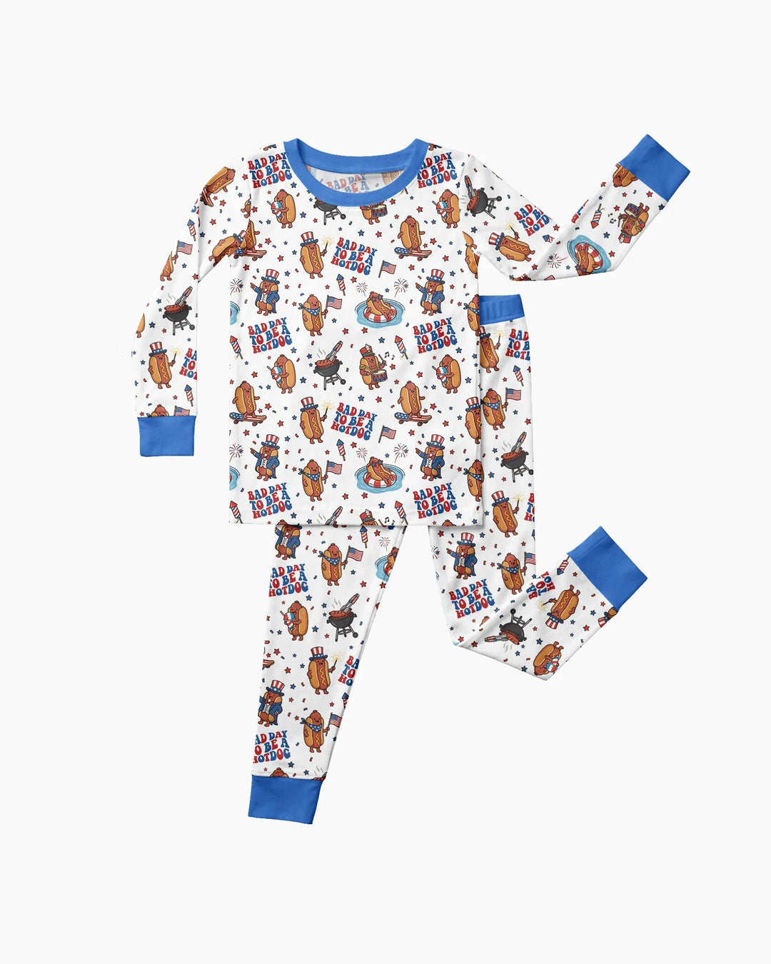 Hot Dog Patriotic Bamboo Two Piece Long Sleeve Pajama Set