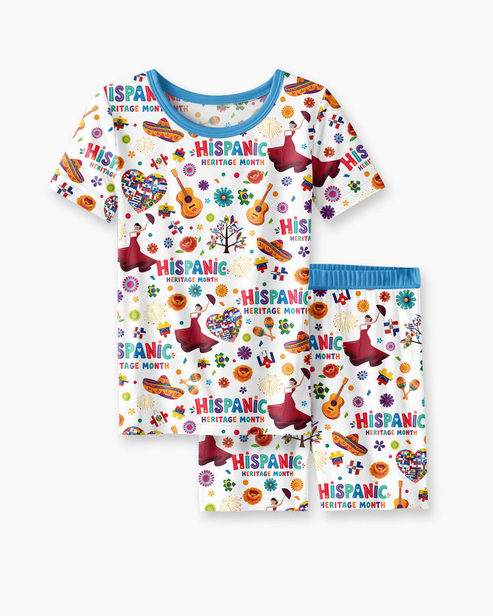 Fiesta Hispanic Heritage Month Bamboo Two Piece Short Sleeve Shorts Pajama Set