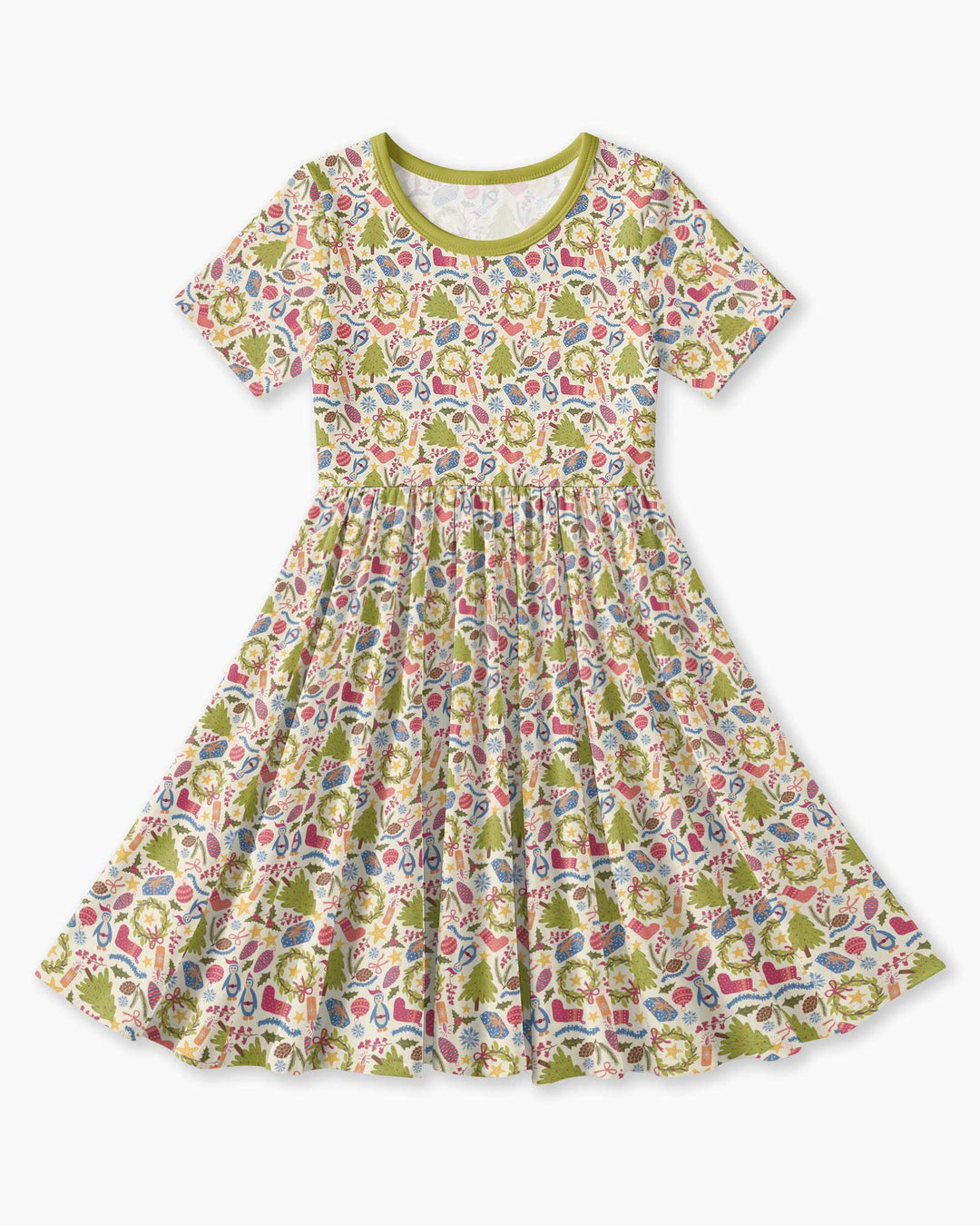 All Over Christmas Fun Bamboo Twirl Dress
