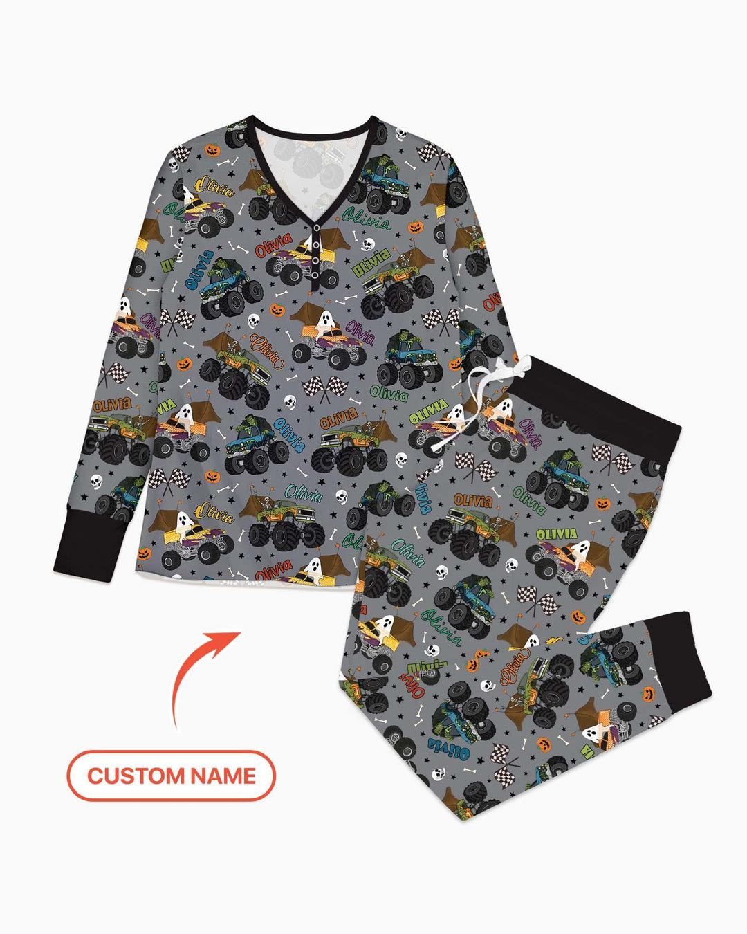 Custom Name Halloween Creepy Crusher Family Matching Bamboo Women Pajama Set