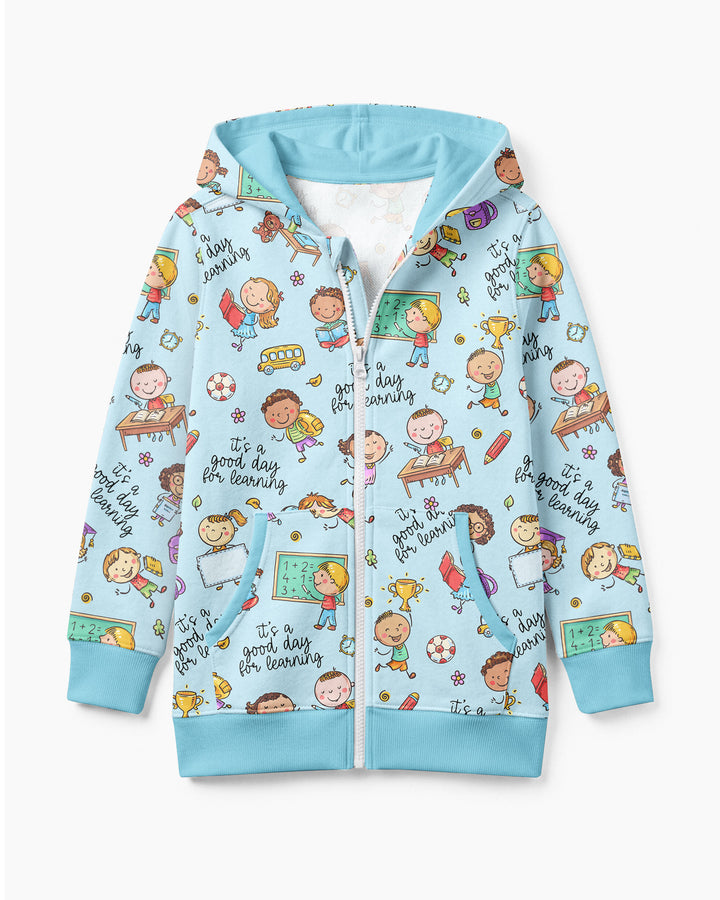 Kapuzenpullover aus Bambus mit hebräischem Alphabet und Reißverschluss