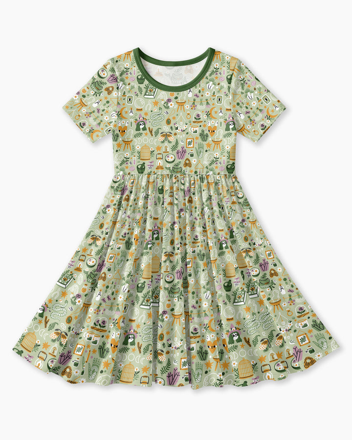 Boho Witchy Celestial Magic Floral Bamboo Twirl Dress