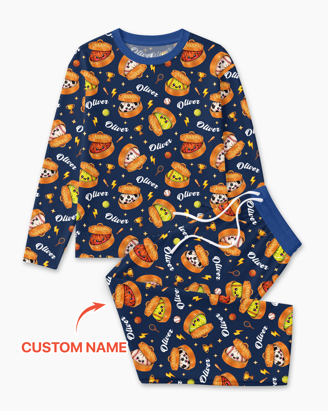 Custom Name Sports Dumpling Bamboo Men's Pajama Set