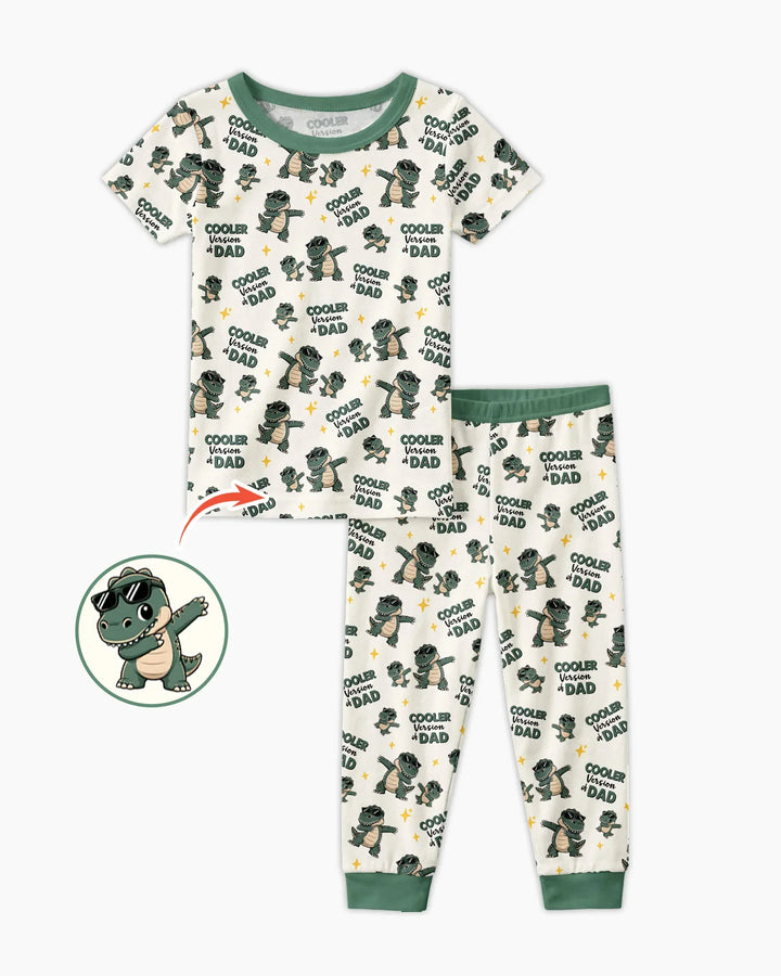 Cool Dino Daddy & Me Matching Bamboo Two Piece Short Sleeve Pajama Set