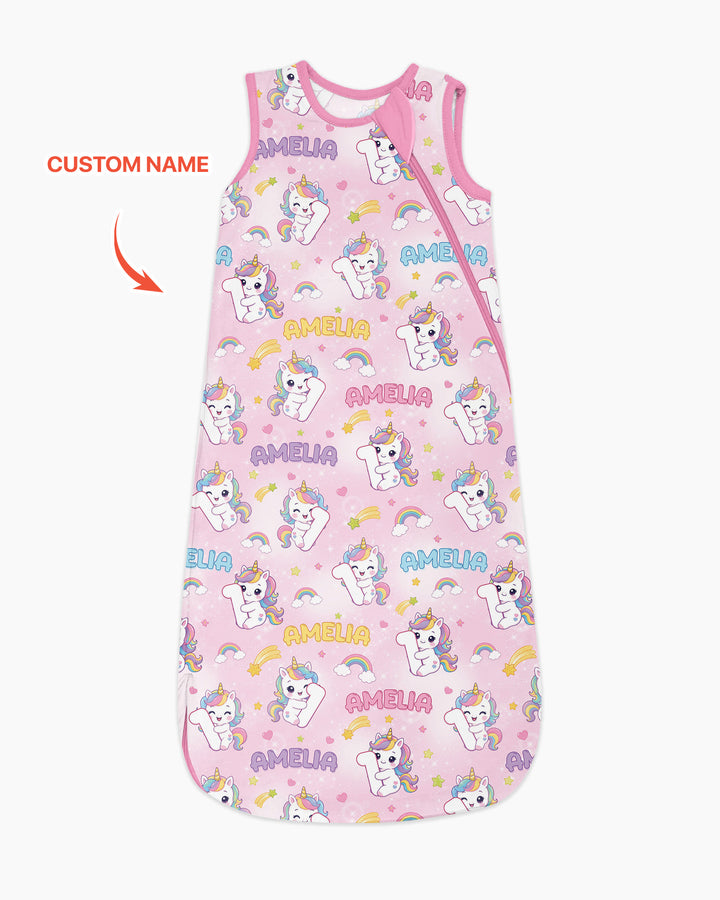 Custom Name Kawaii Unicorn Birthday Bamboo Sleep Bag