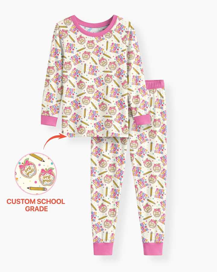 Custom School Grade First Day Cutie Bamboo Two Piece Long Sleeve Pajama Set