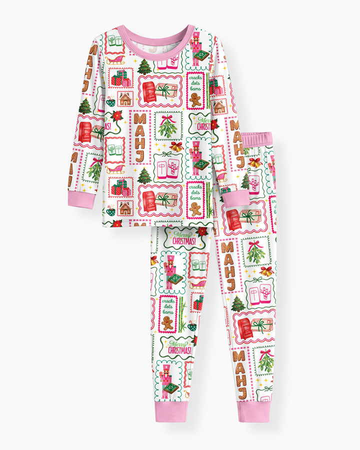 Preppy Christmas Mahjong Bamboo Two Piece Long Sleeve Pajama Set