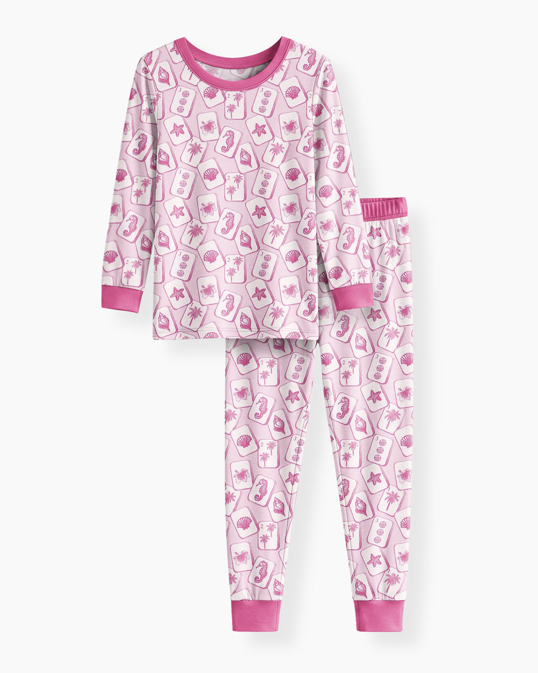 Coastal Mahjong Tiles Bamboo Two Piece Long Sleeve Pajama Set