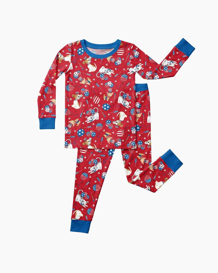 Conjunto de Pijama de Dos Piezas de Bambú de Manga Larga a Juego Familiar "Red, White & Woof"