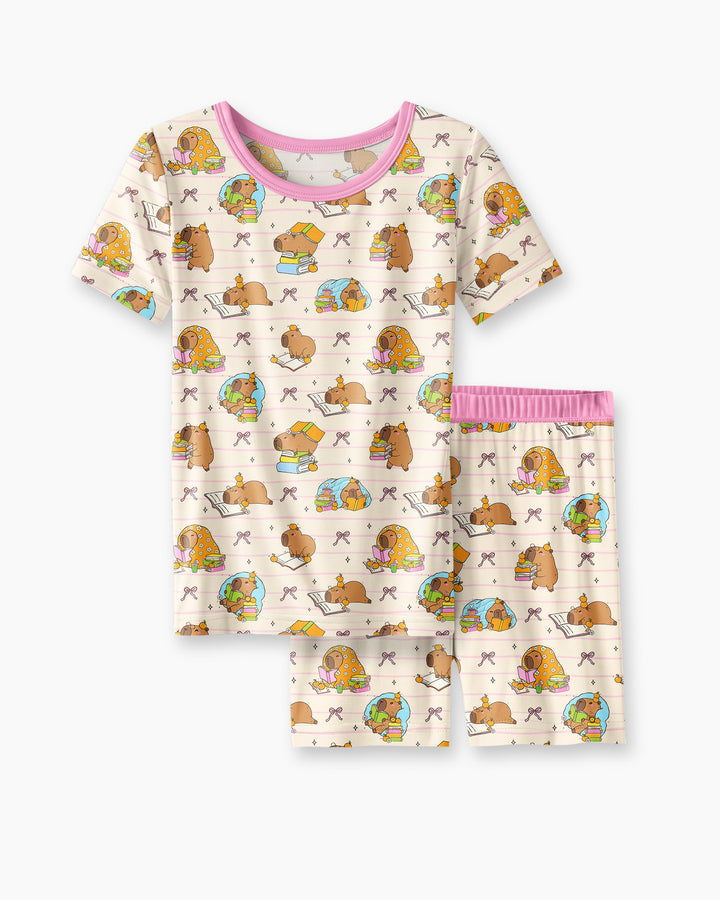 Sweet Study Capy Bamboo Two Piece Short Sleeve Shorts Pajama Set