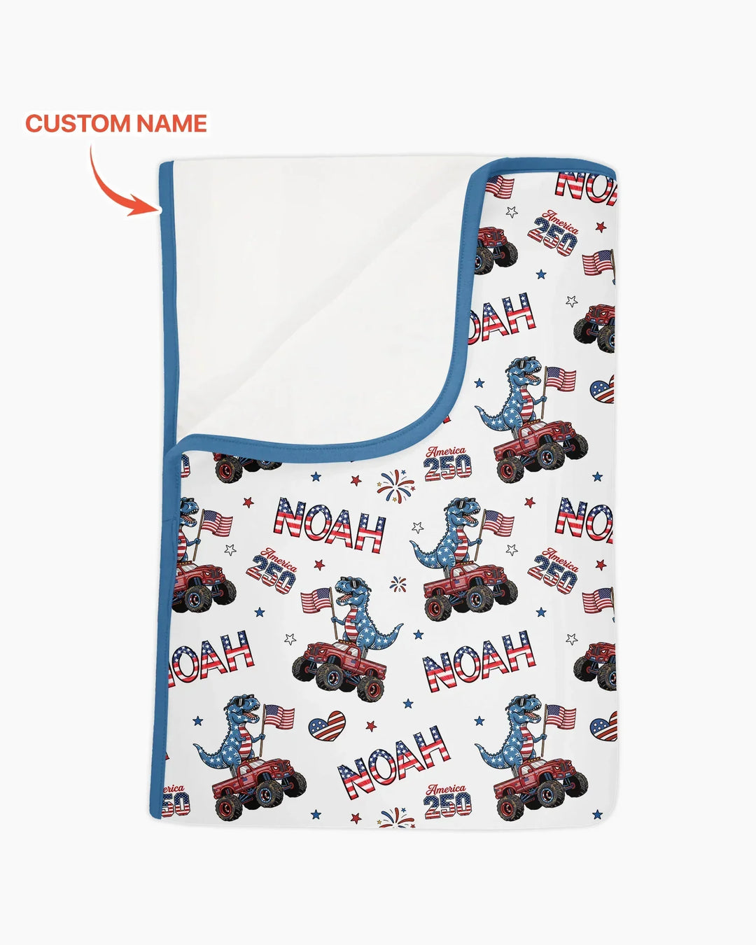 Custom Name American Flag Dinosaur Bamboo Blanket