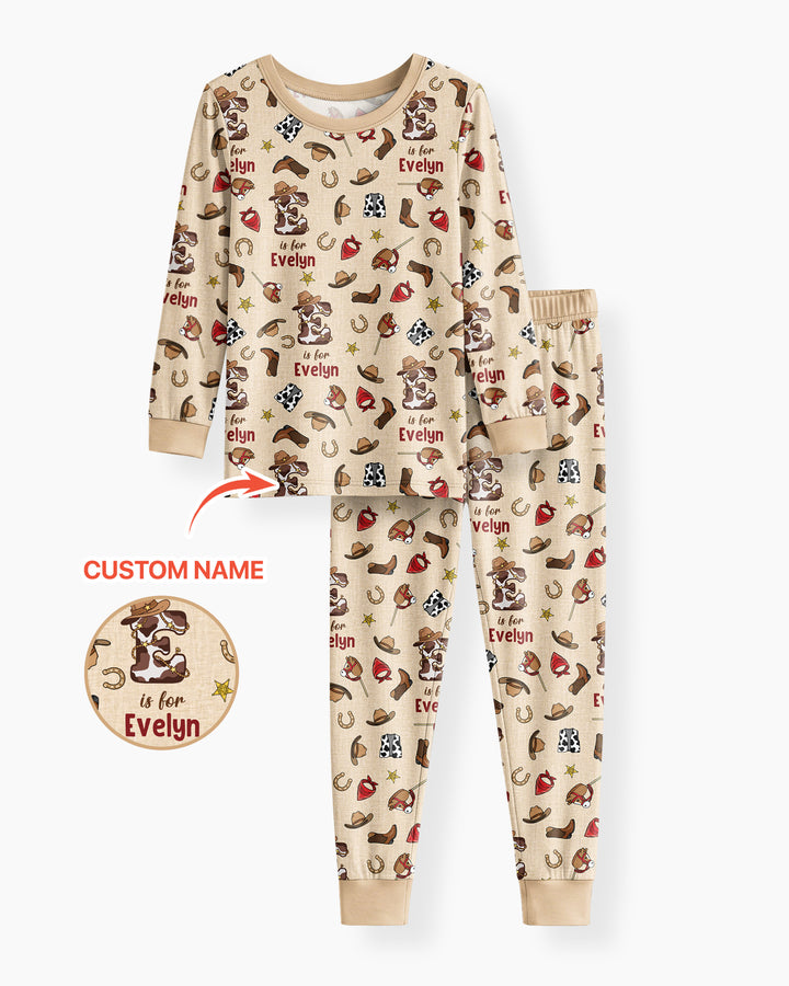 Little Wranglers Custom Name Bamboo Two Piece Long Sleeve Pajama Set
