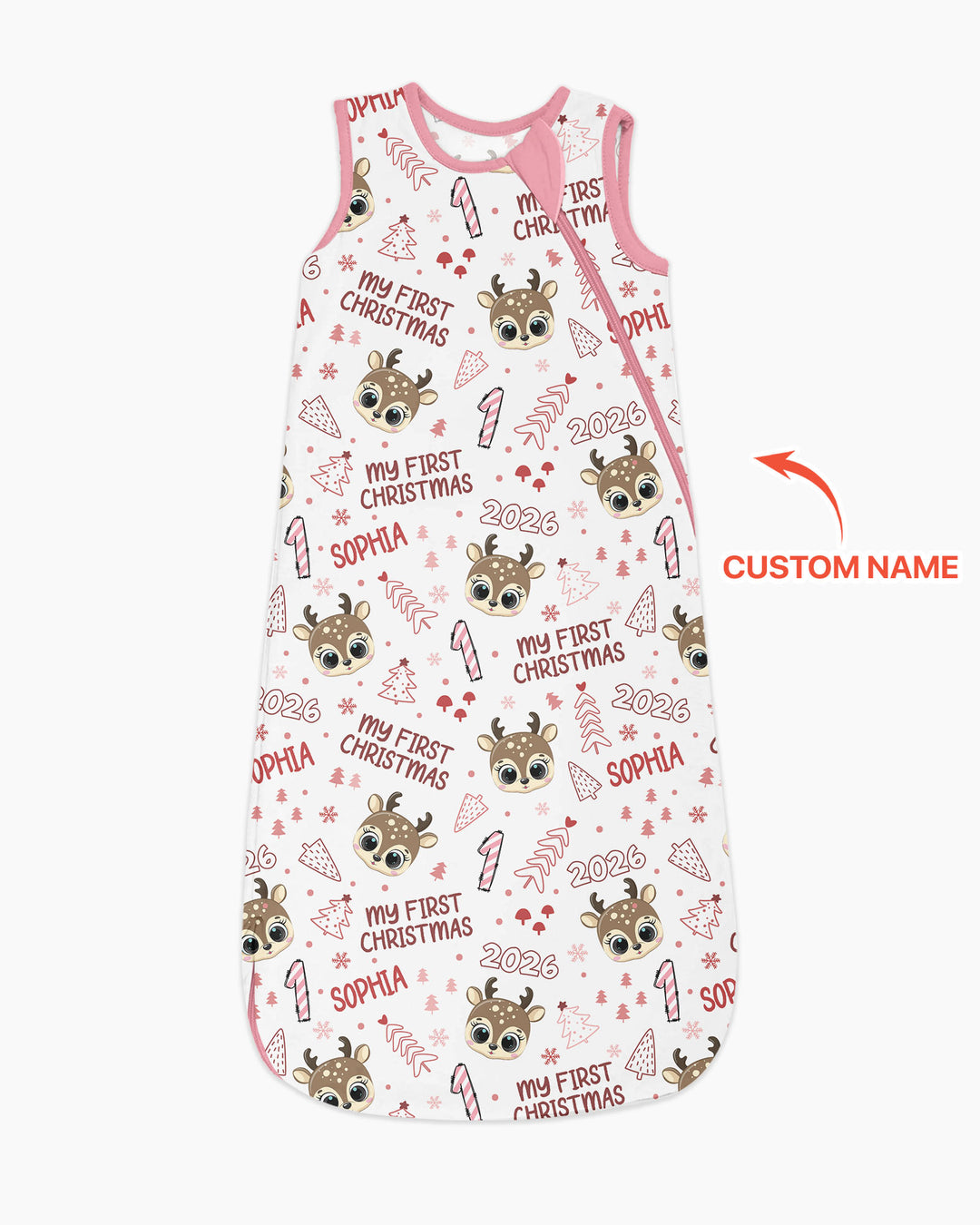 Custom Name Cute Reindeer My First Christmas Bamboo Sleep Bag