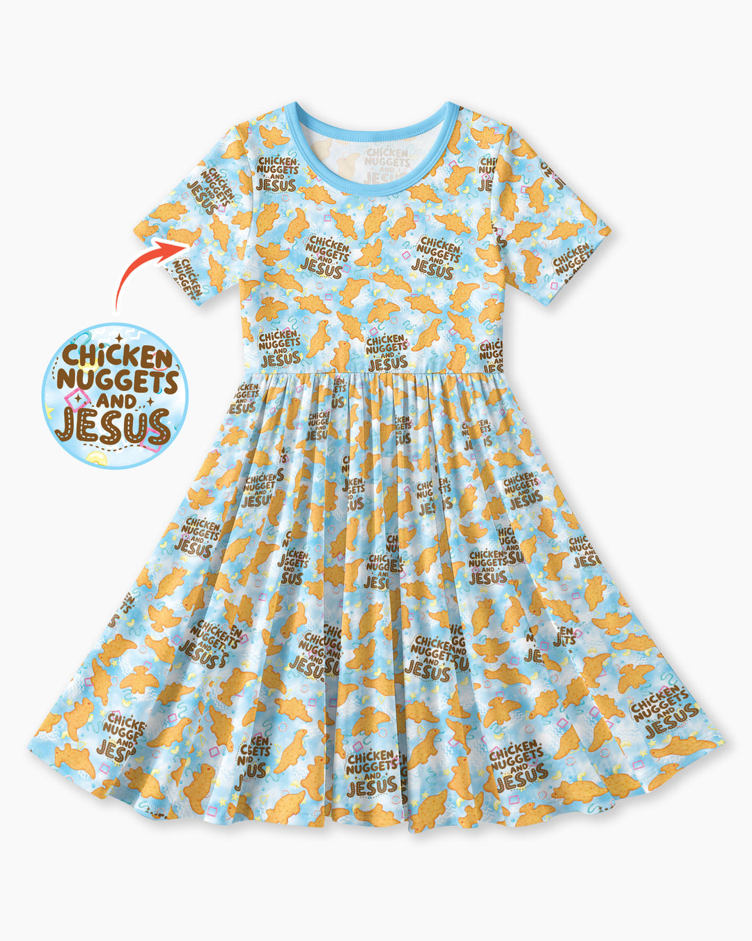 Chicken Nuggets and Jesus Family Matching Bamboo Twirl Dress