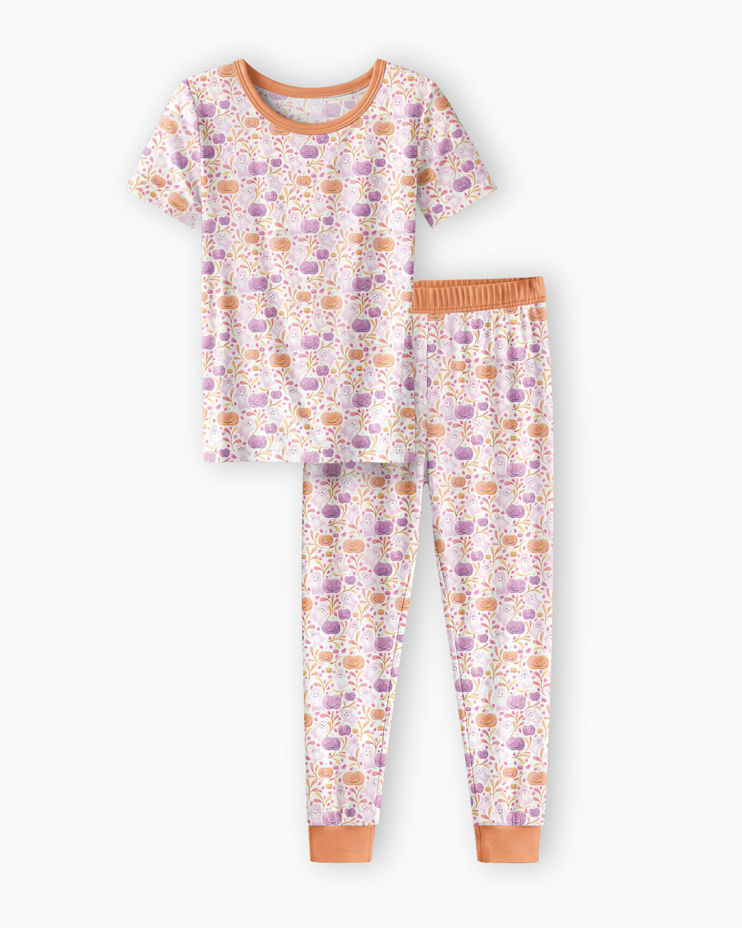 Pastel Pumpkins and Ghosts Bamboo Two Piece Short Sleeve Pajama Set
