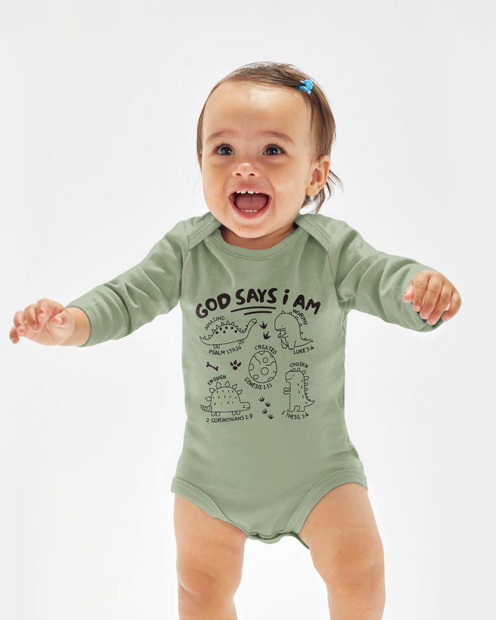God say i am Dinosaur Bamboo Bodysuit