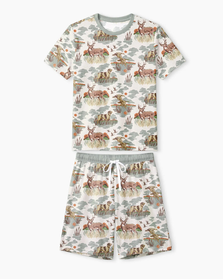 Vintage Hunting Season Daddy& Me Matching Bamboo Men Short Sleeve Short Pajama Set