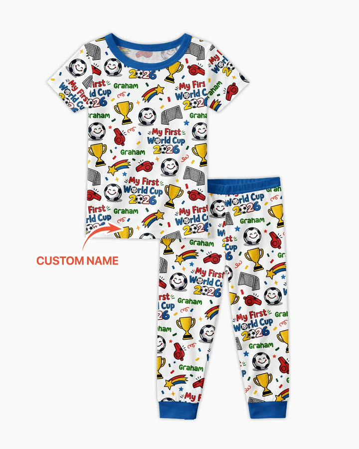 Custom Name My First Soccer Cup Bamboo Two Piece Short Sleeve Pajama Set