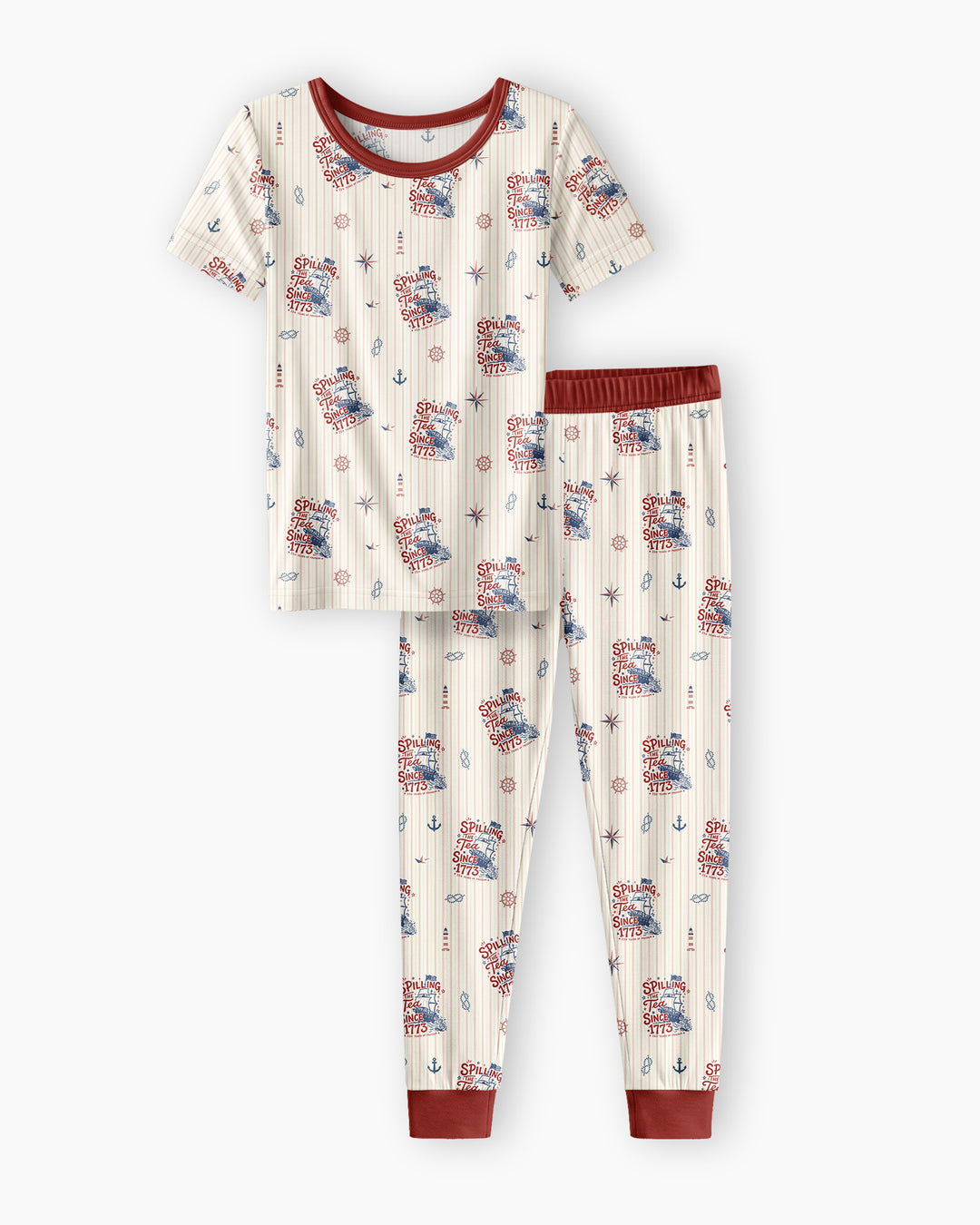 Spilling The Tea Since 1773 Family Matching Bamboo Two Piece Short Sleeve Pajama Set