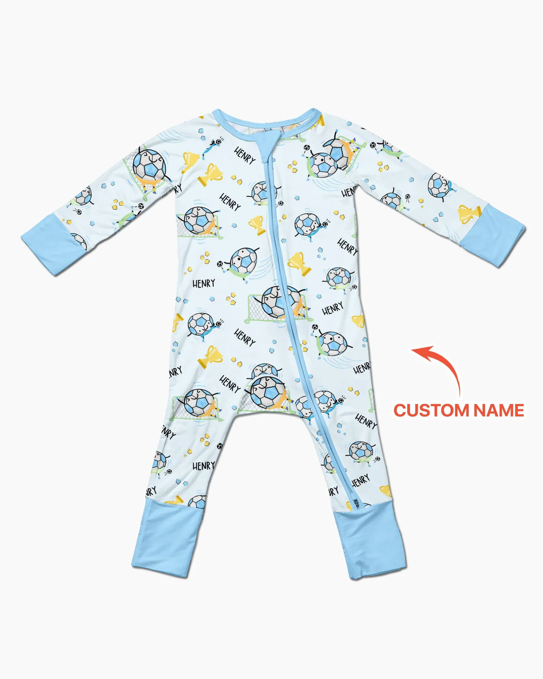 Mono convertible de bambú con cremallera a juego para padre e hijo de fútbol con nombre personalizado
