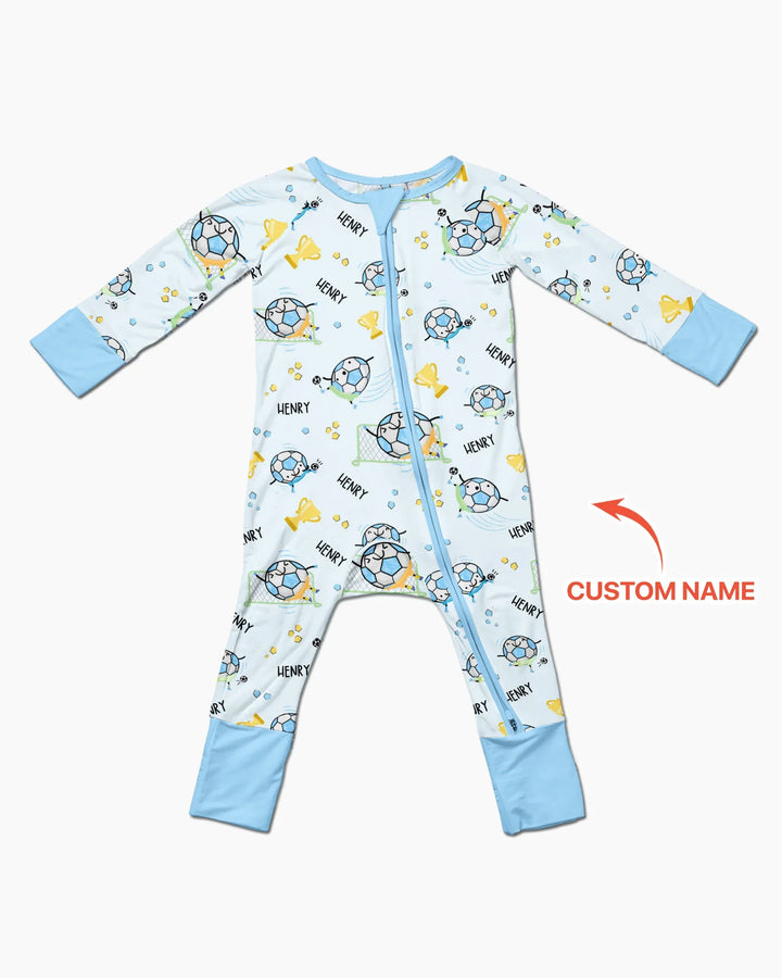 Mono convertible de bambú con cremallera a juego para padre e hijo de fútbol con nombre personalizado