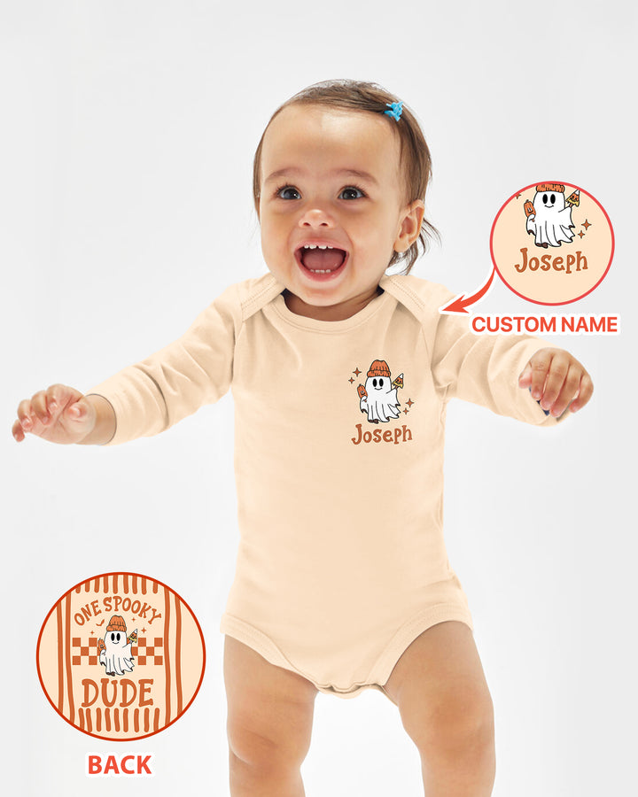 Custom Name Ghost One Spooky Dude Halloween Bamboo Bodysuit
