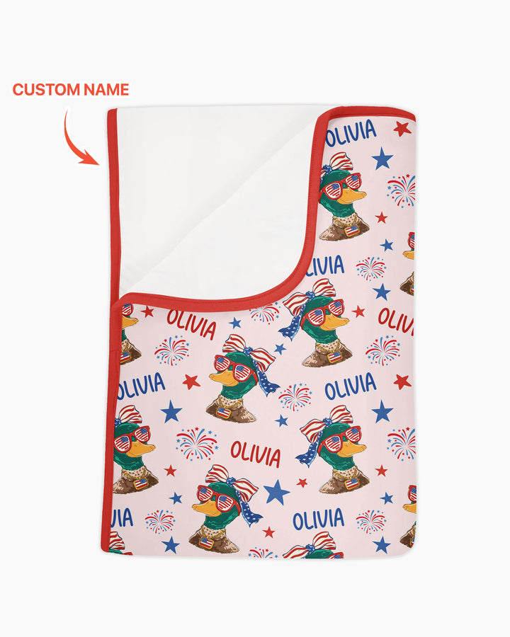 Custom Name Patriotic Mallard Duck Bamboo Blanket