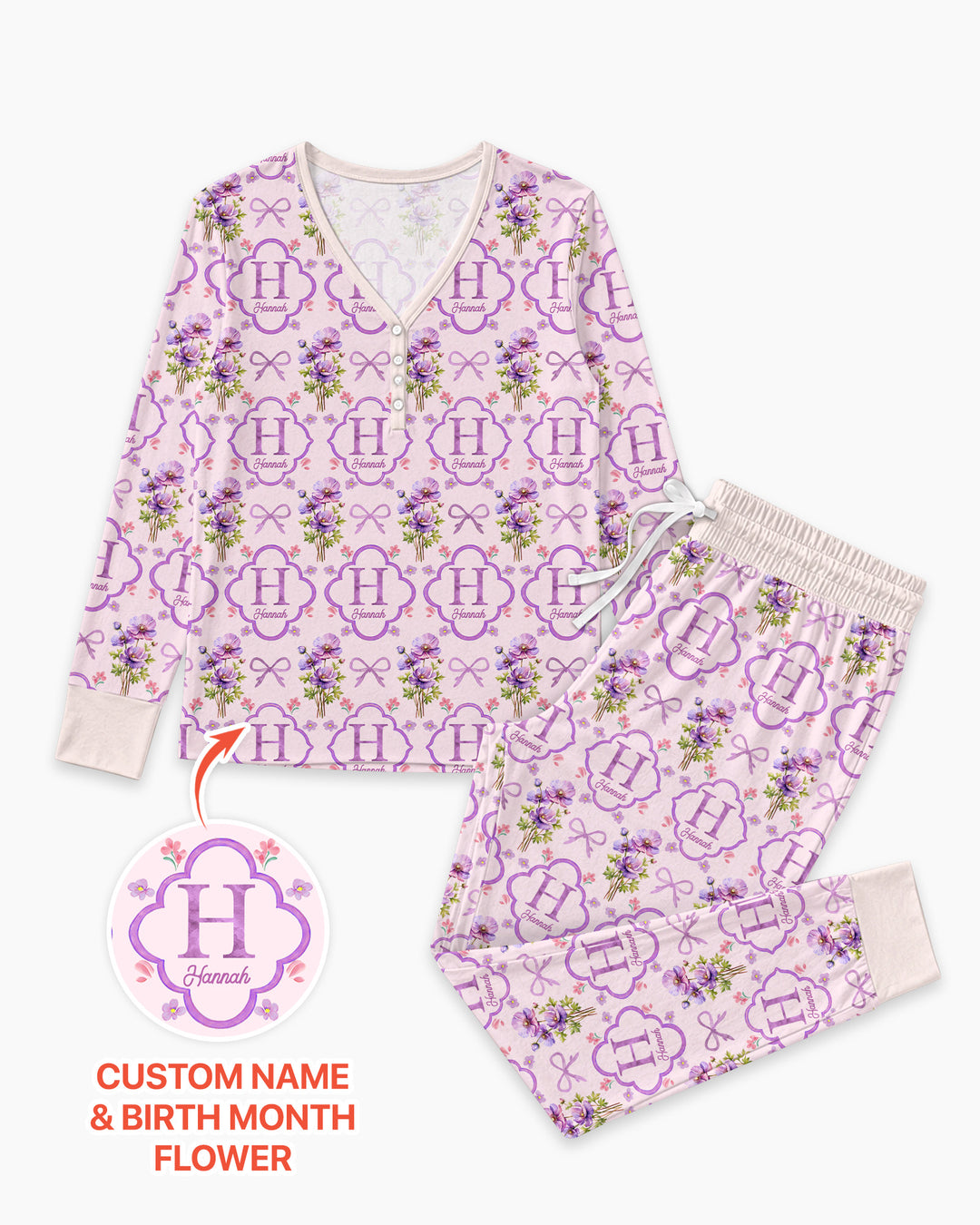 Personalized Birth Flower Mommy And Me Matching Bamboo Women Pajama Set
