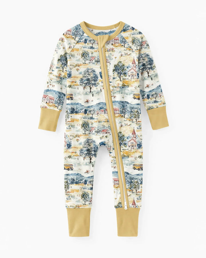 Whimsical Watercolor School Village Bamboo Convertible Zippy