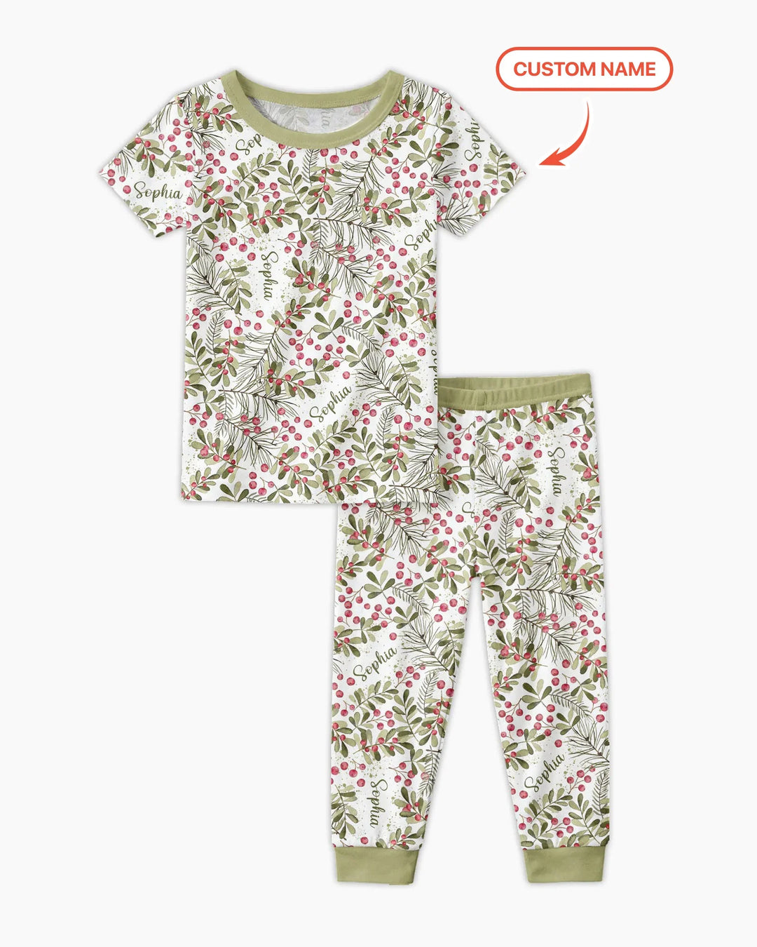 Custom Name Birth Month Flowers Bamboo Two Piece Short Sleeve Pajama Set