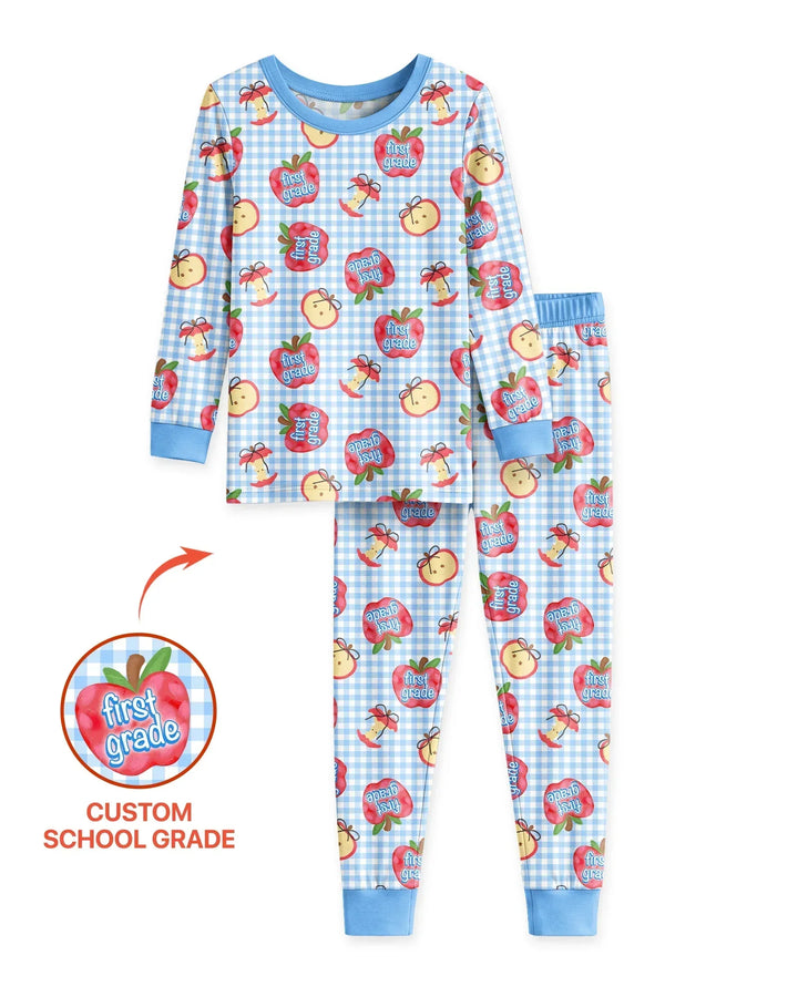Custom School Grade Apple Days Bamboo Two Piece Long Sleeve Pajama Set