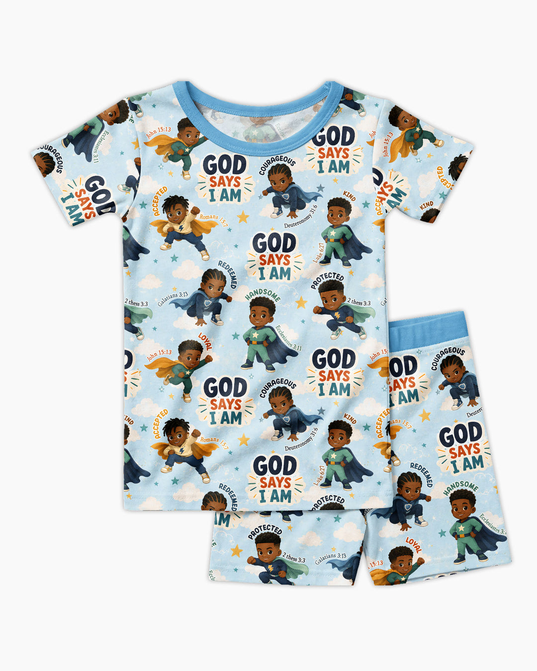 God Says I Am Black Superheroes Bamboo Two Piece Short Sleeve Shorts Pajama Set