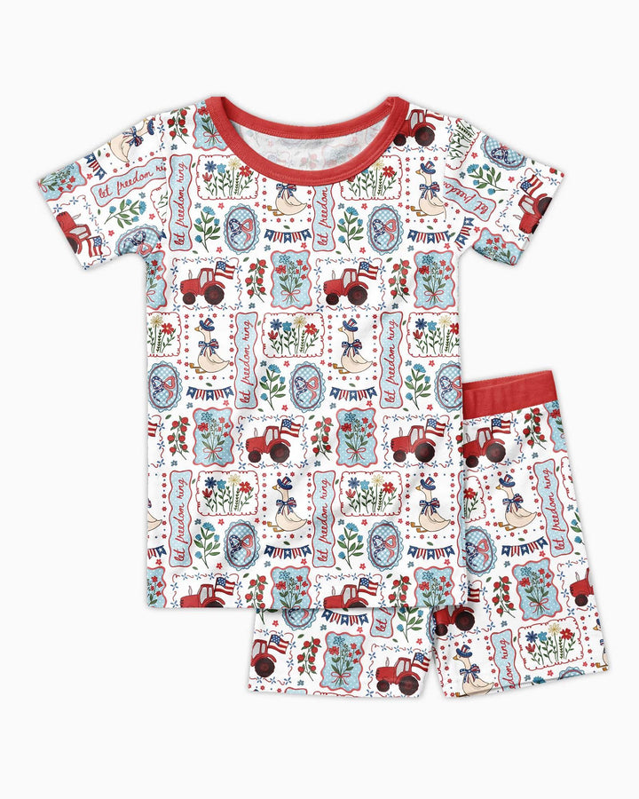 Patriotic USA Silly Goose Family Matching Bamboo Two Piece Short Sleeve Shorts Pajama Set