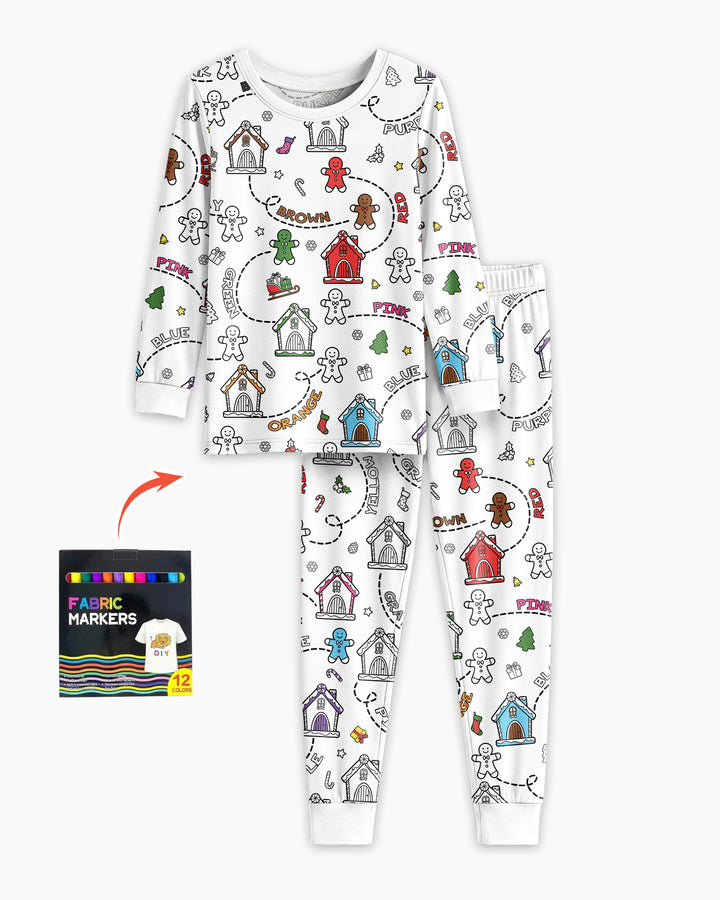 Colorable Matching Color Gingerbread Bamboo Two Piece Long Sleeve Pajama Set