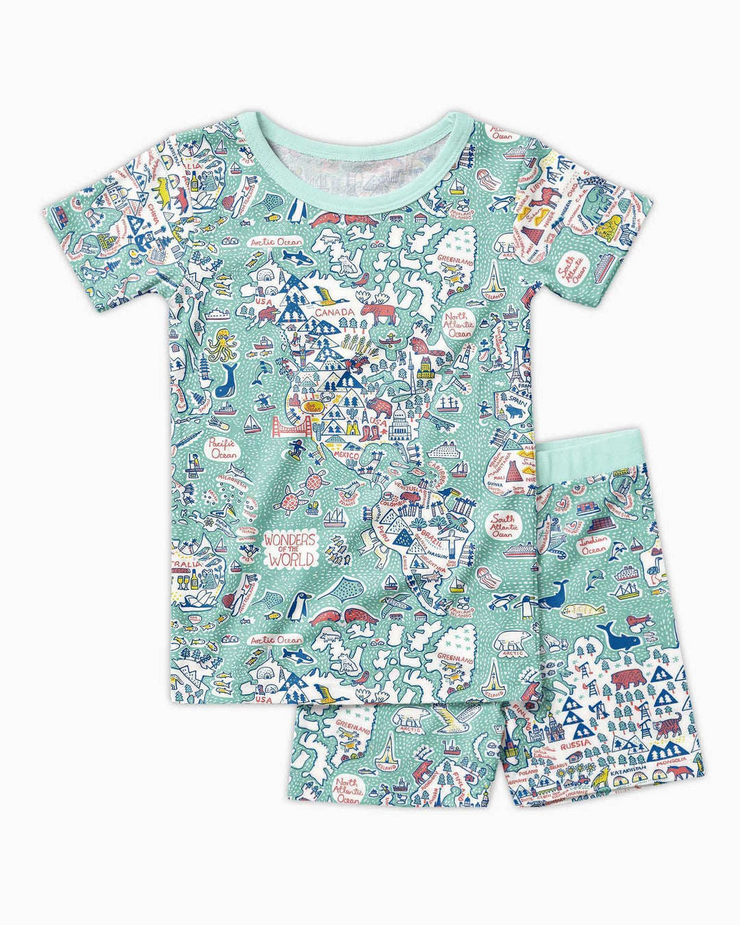 Hello World Wonders Bamboo Two Piece Short Sleeve Shorts Pajama Set