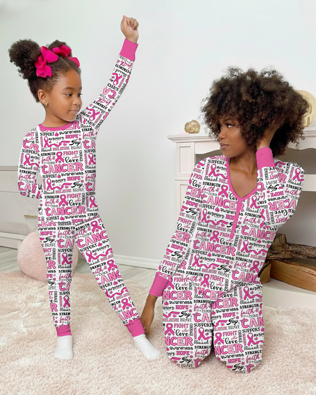 Strength in Pink Bamboo Two Piece Long Sleeve Pajama Set